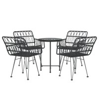 Vidaxl 5 Piece Patio Dining Set Black Poly Rattan