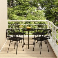 Vidaxl 5 Piece Patio Dining Set Black Poly Rattan