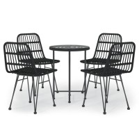 Vidaxl 5 Piece Patio Dining Set Black Poly Rattan