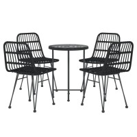 Vidaxl 5 Piece Patio Dining Set Black Poly Rattan