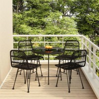 Vidaxl 5 Piece Patio Dining Set Black Poly Rattan