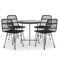 Vidaxl 5 Piece Patio Dining Set Black Poly Rattan