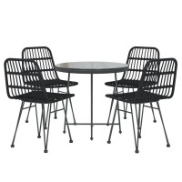 Vidaxl 5 Piece Patio Dining Set Black Poly Rattan