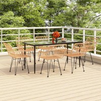 Vidaxl 7 Piece Patio Dining Set Poly Rattan