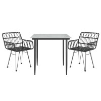 vidaXL 3 Piece Patio Dining Set Black Poly Rattan