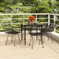 vidaXL 5 Piece Patio Dining Set Black Poly Rattan