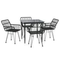 vidaXL 5 Piece Patio Dining Set Black Poly Rattan