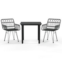 vidaXL 3 Piece Patio Dining Set Black Poly Rattan