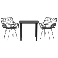 vidaXL 3 Piece Patio Dining Set Black Poly Rattan