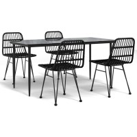 Vidaxl 5 Piece Patio Dining Set Black Poly Rattan