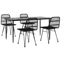 Vidaxl 5 Piece Patio Dining Set Black Poly Rattan