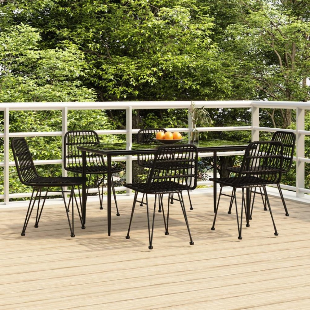 Vidaxl 7 Piece Patio Dining Set Black Poly Rattan