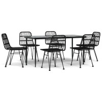 Vidaxl 7 Piece Patio Dining Set Black Poly Rattan