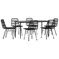 Vidaxl 7 Piece Patio Dining Set Black Poly Rattan