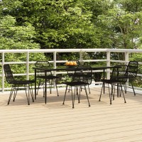 Vidaxl 7 Piece Patio Dining Set Black Poly Rattan