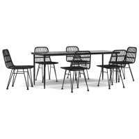 Vidaxl 7 Piece Patio Dining Set Black Poly Rattan