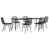 Vidaxl 7 Piece Patio Dining Set Black Poly Rattan