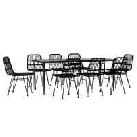 Vidaxl 9 Piece Patio Dining Set Black Poly Rattan