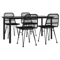 Vidaxl 5 Piece Patio Dining Set Black Poly Rattan