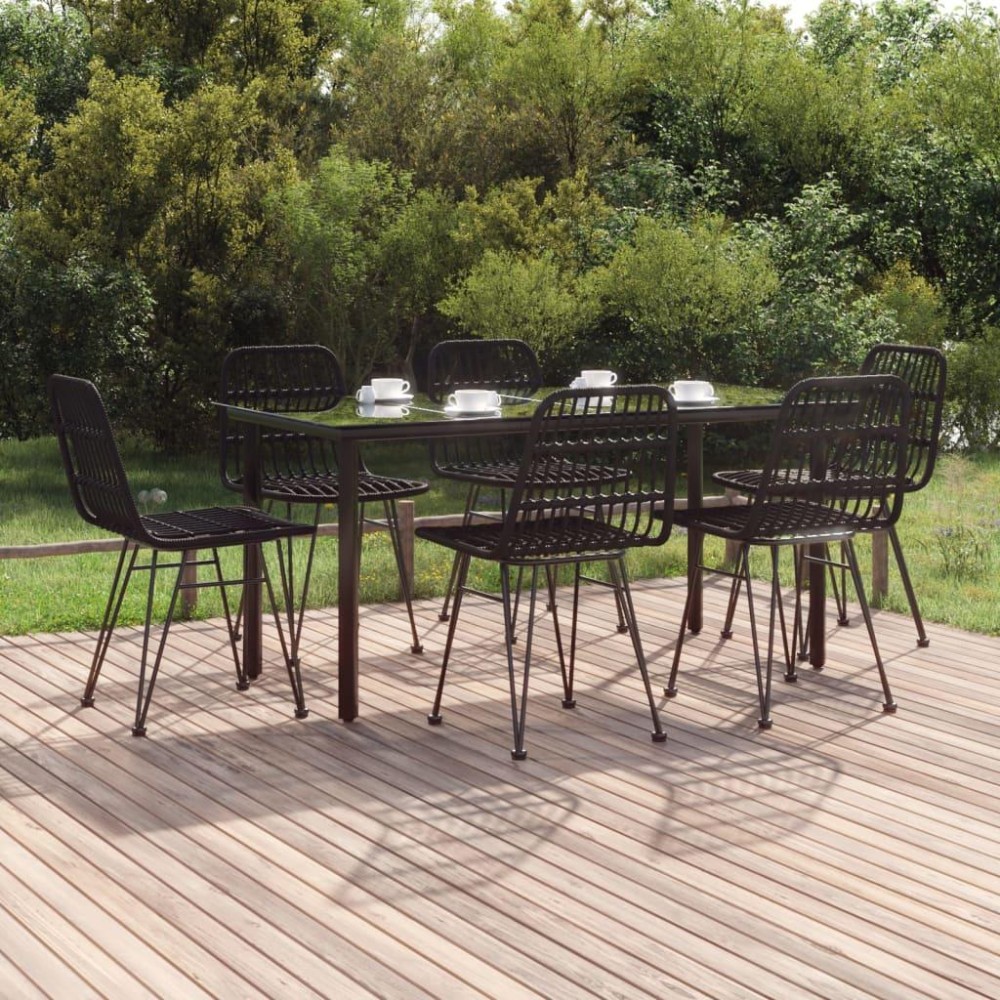 Vidaxl 7 Piece Patio Dining Set Black Poly Rattan