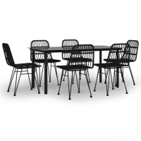 Vidaxl 7 Piece Patio Dining Set Black Poly Rattan