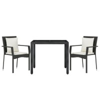 Vidaxl 3 Piece Patio Dining Set With Cushions Black Poly Rattan