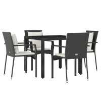 Vidaxl 5 Piece Patio Dining Set With Cushions Black Poly Rattan