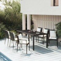 Vidaxl 7 Piece Patio Dining Set With Cushions Black Poly Rattan