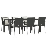 Vidaxl 7 Piece Patio Dining Set With Cushions Black Poly Rattan