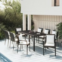 vidaXL 9 Piece Patio Dining Set with Cushions Black Poly Rattan