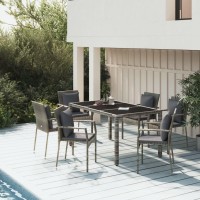 Vidaxl 7 Piece Patio Dining Set With Cushions Gray Poly Rattan