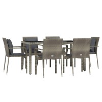 Vidaxl 7 Piece Patio Dining Set With Cushions Gray Poly Rattan