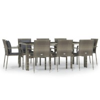 vidaXL 9 Piece Patio Dining Set with Cushions Gray Poly Rattan