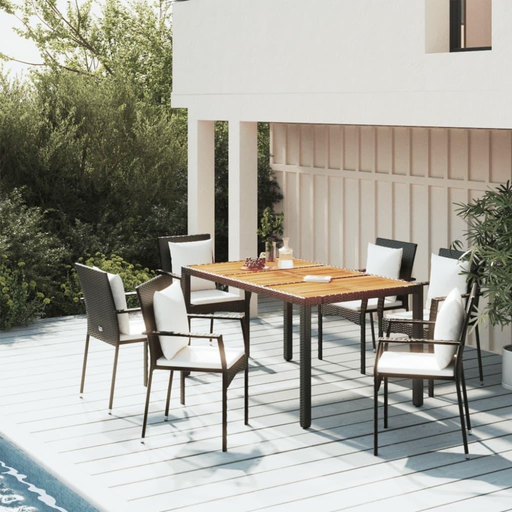 Vidaxl 5 Piece Patio Dining Set With Cushions Black Poly Rattan