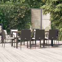 vidaXL 9 Piece Patio Dining Set with Cushions Black Poly Rattan