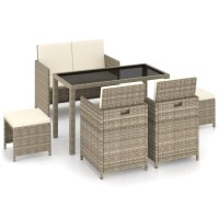 vidaXL 6 Piece Patio Dining Set with Cushions Poly Rattan Beige