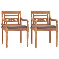 vidaXL Batavia Chairs 2 pcs with Dark Gray Cushions Solid Teak Wood