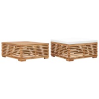 vidaXL Patio Table and Footrest Set & Cream Cushion Solid Teak Wood