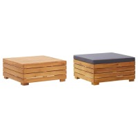 vidaXL Patio Table and Footrest Set with Cushion Solid Acacia Wood