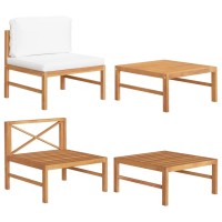 vidaXL 2 Piece Patio Lounge Set with Cream Cushions Teak Wood