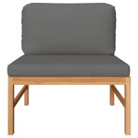 Vidaxl Middle Sofa With Dark Gray Cushions Solid Teak Wood