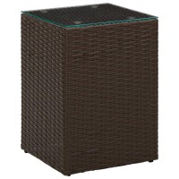Vidaxl Side Table With Glass Top Brown 13.8X13.8X20.5 Poly Rattan