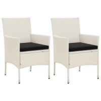 vidaXL Patio Chairs with Cushions 2 pcs Poly Rattan White