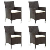 vidaXL Patio Chairs with Cushions 4 pcs Poly Rattan Brown