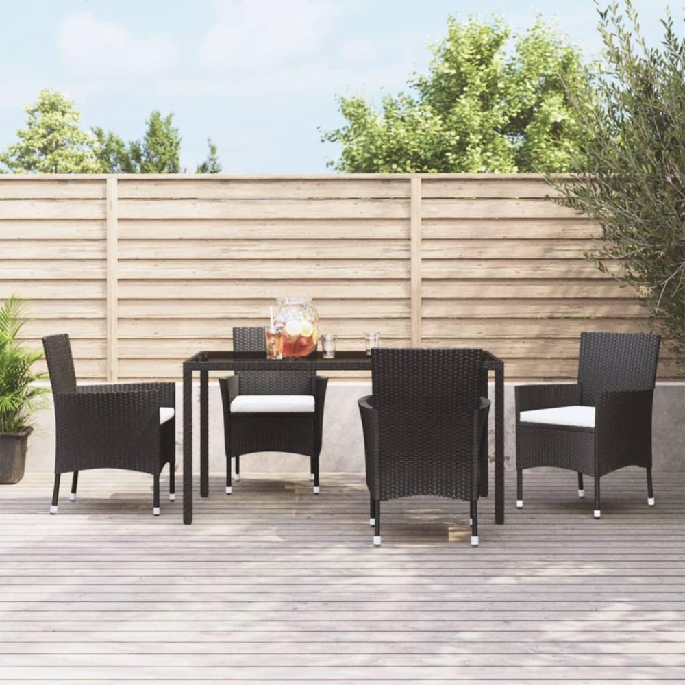 vidaXL Patio Chairs with Cushions 4 pcs Poly Rattan Black