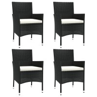 vidaXL Patio Chairs with Cushions 4 pcs Poly Rattan Black