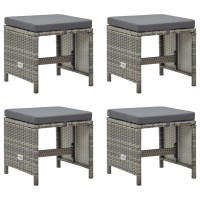 vidaXL Patio Stools 4 pcs with Cushions Poly Rattan Gray