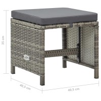 vidaXL Patio Stools 4 pcs with Cushions Poly Rattan Gray