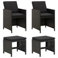 vidaXL 4 Piece Patio Chair and Stool Set Poly Rattan Black