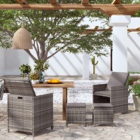 vidaXL 4 Piece Patio Chair and Stool Set Poly Rattan Gray